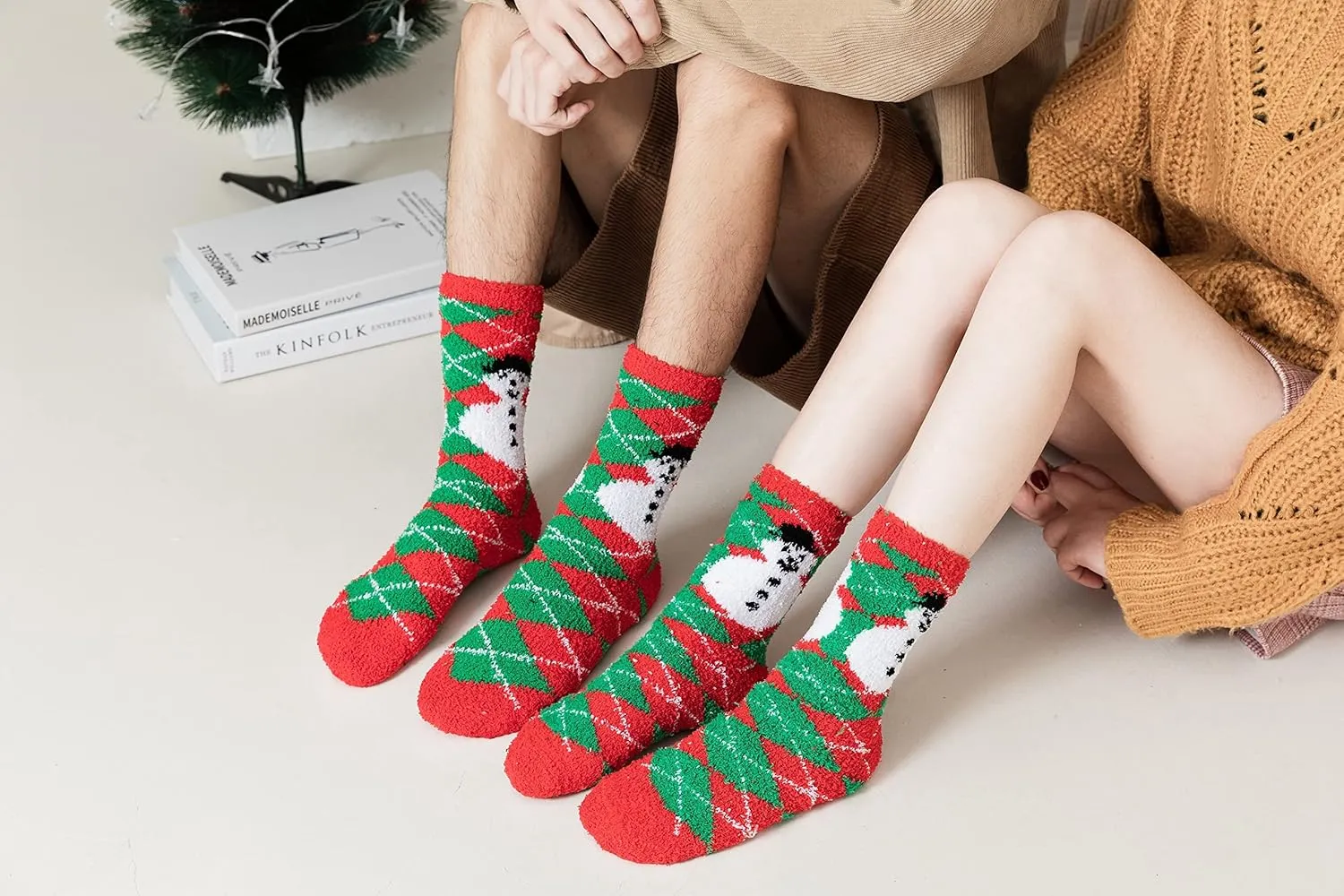 Gilbins Mens-Womens Christmas Holiday Fuzzy Socks with Grips Non Slip Skid Slipper Fluffy Hospital Winter Crew Sleep Socks