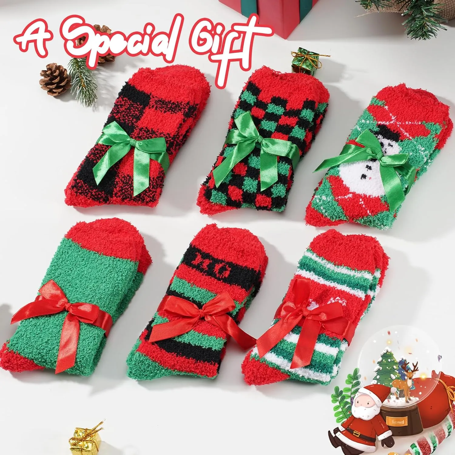 Gilbins Mens-Womens Christmas Holiday Fuzzy Socks with Grips Non Slip Skid Slipper Fluffy Hospital Winter Crew Sleep Socks
