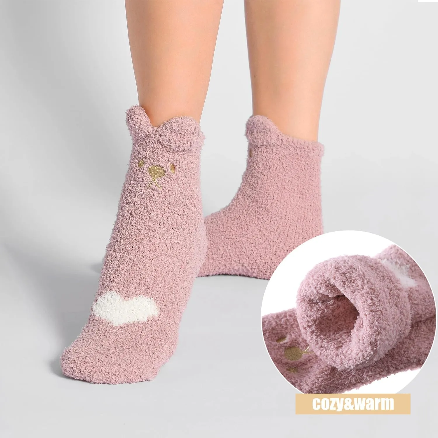Ginmewrae Women Fuzzy Socks Cozy Soft Fluffy Cute Animal Slipper Socks Sleeping Warm Socks Christmas Gift for Girls