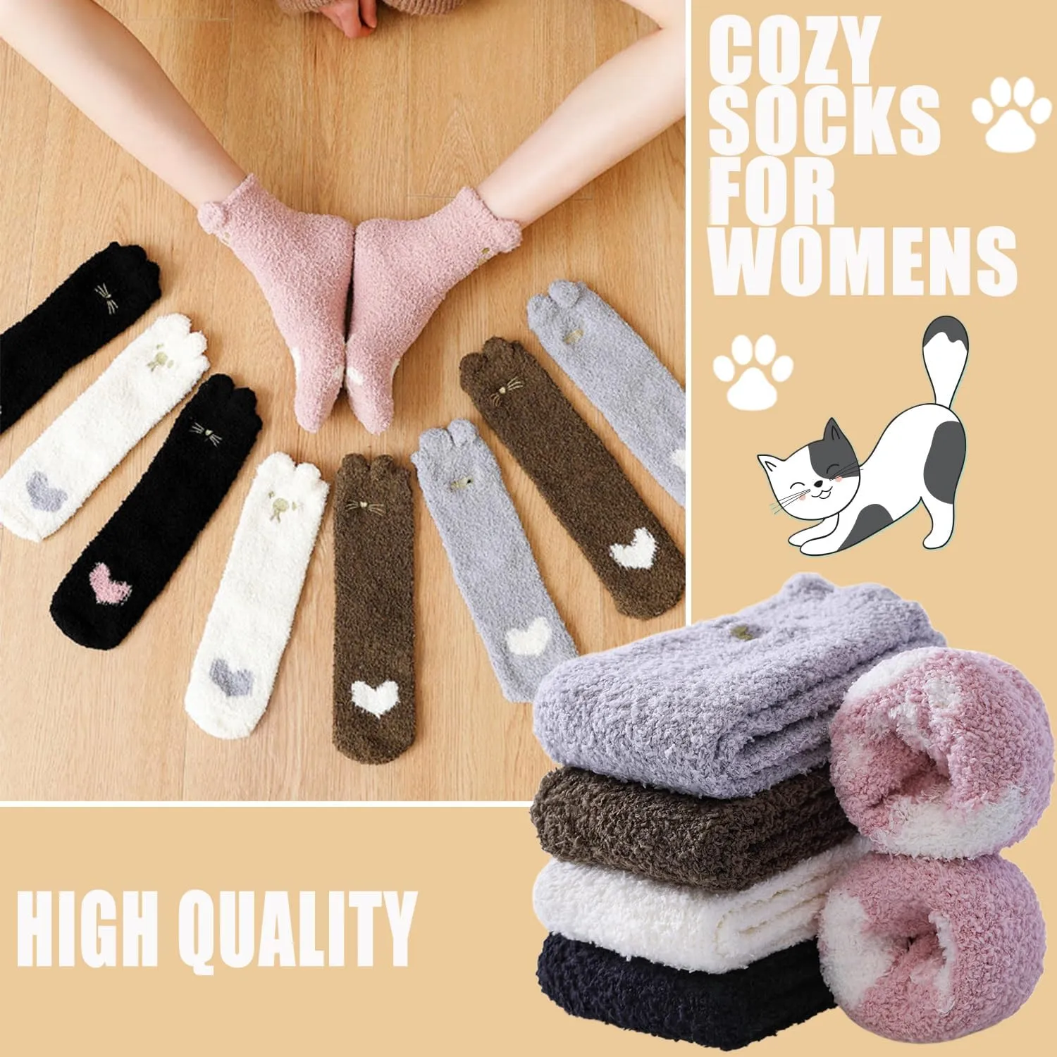 Ginmewrae Women Fuzzy Socks Cozy Soft Fluffy Cute Animal Slipper Socks Sleeping Warm Socks Christmas Gift for Girls
