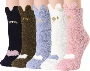 Ginmewrae Women Fuzzy Socks Cozy Soft Fluffy Cute Animal Slipper Socks Sleeping Warm Socks Christmas Gift for Girls