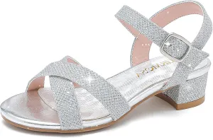 Girls Sandals Kids Heels Open Toe Ankle Strap Dress Shoes Flower Wedding Party for Toddler Little Big Kid