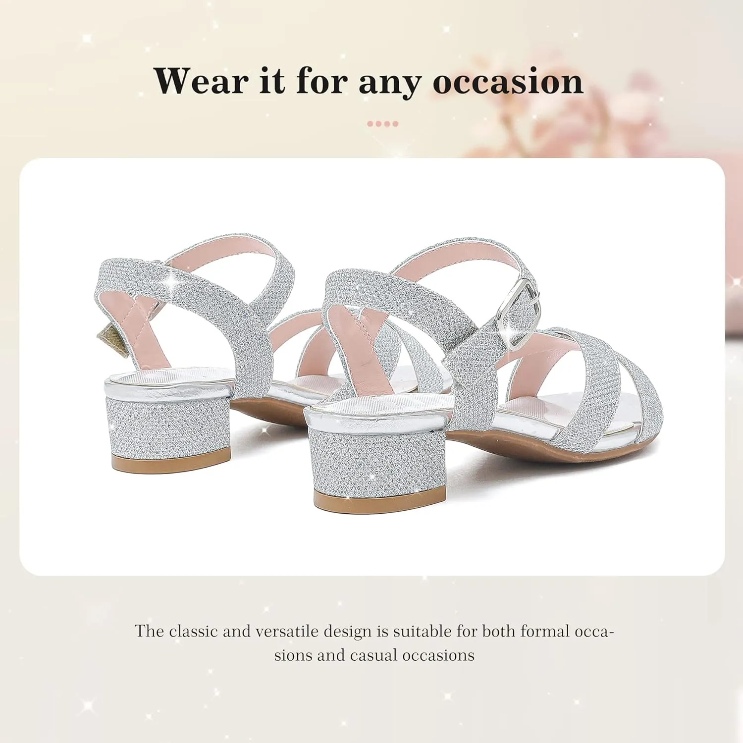 Girls Sandals Kids Heels Open Toe Ankle Strap Dress Shoes Flower Wedding Party for Toddler Little Big Kid