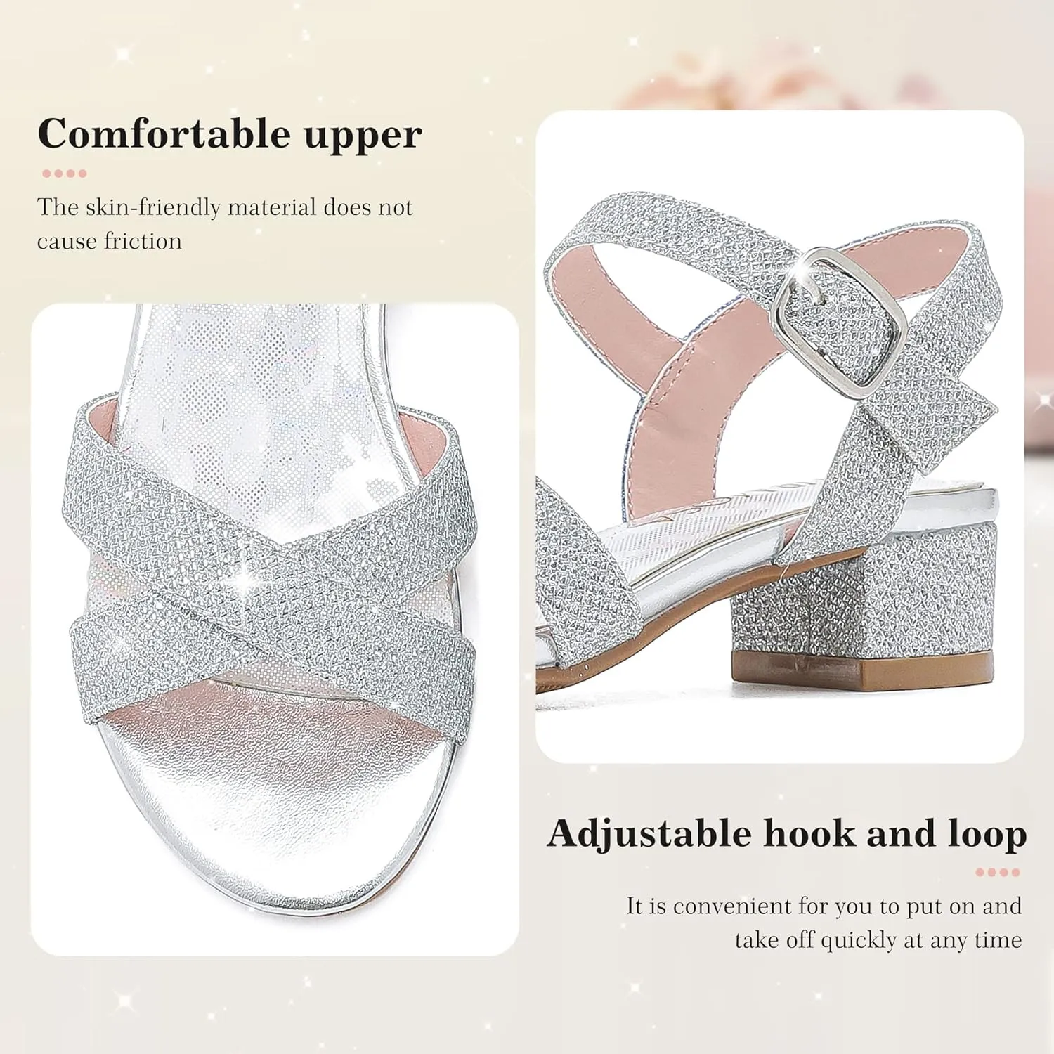 Girls Sandals Kids Heels Open Toe Ankle Strap Dress Shoes Flower Wedding Party for Toddler Little Big Kid