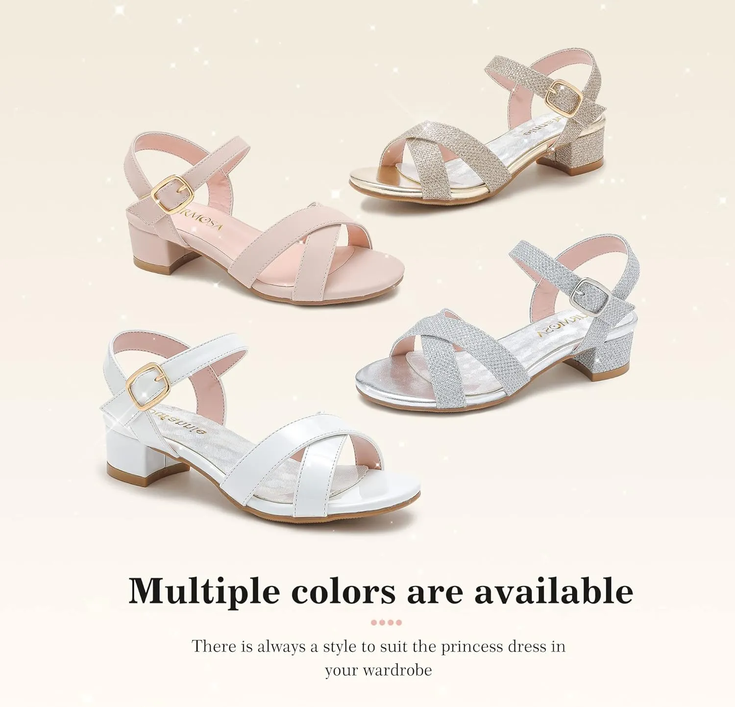 Girls Sandals Kids Heels Open Toe Ankle Strap Dress Shoes Flower Wedding Party for Toddler Little Big Kid