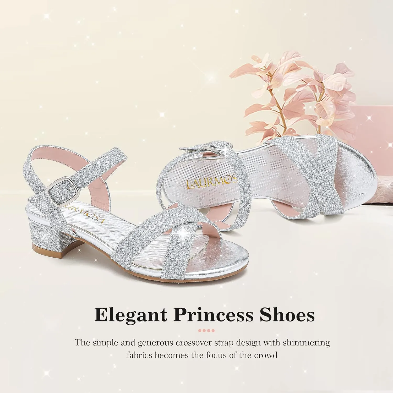 Girls Sandals Kids Heels Open Toe Ankle Strap Dress Shoes Flower Wedding Party for Toddler Little Big Kid