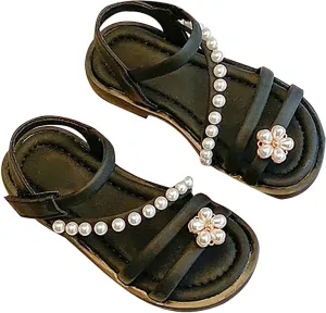 Girls Sandals Toddler Sandal Open Toe Cute Pearl Flower Adjustable Straps Flats Summer Sandals Teen Girl Dress Shoes