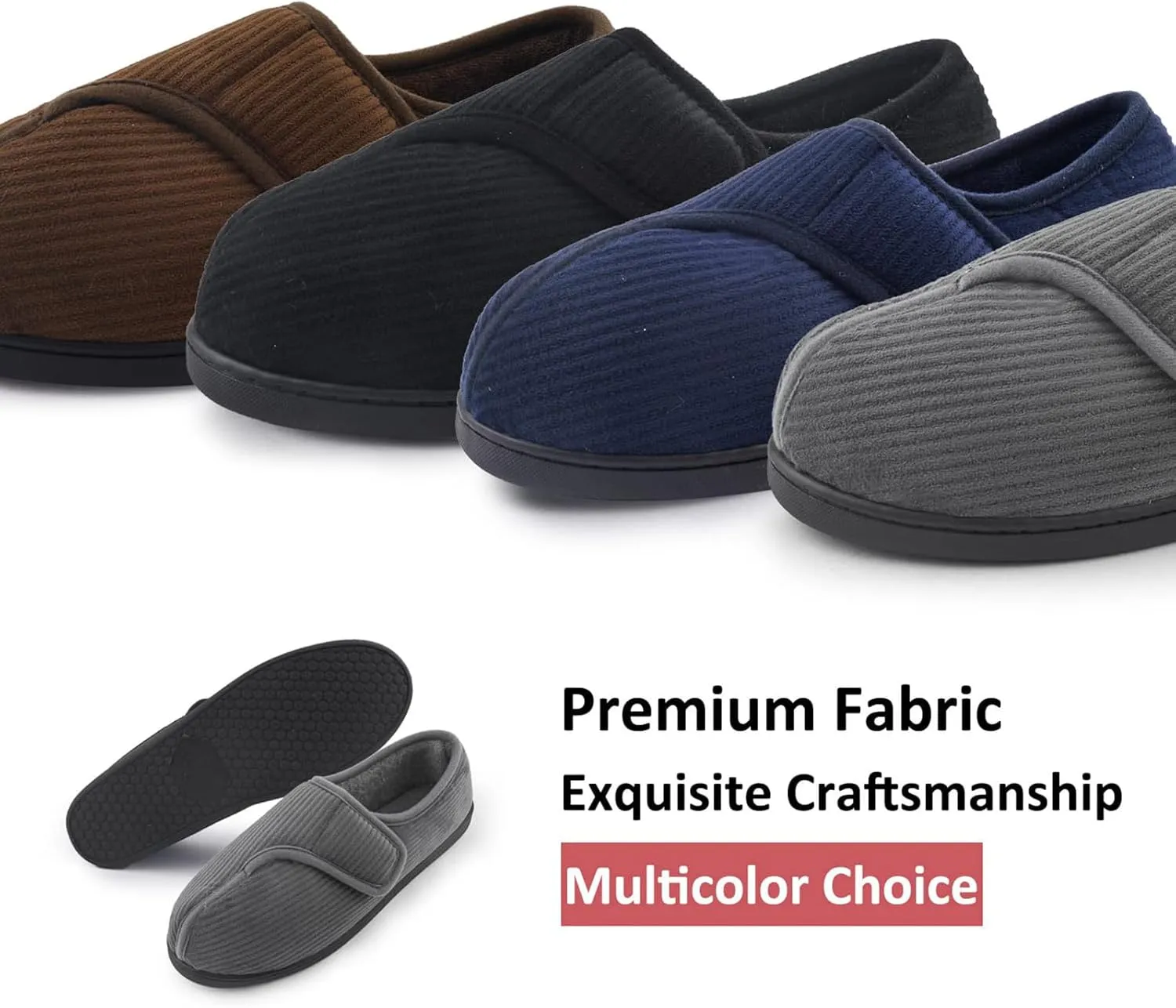 Git-up Diabetic Slippers Shoes for Men Arthritis Edema Adjustable Closure Toe Swollen Feet Slippers Memory Foam Comfy Bedroom House Indoor Outdoor Shoes…
