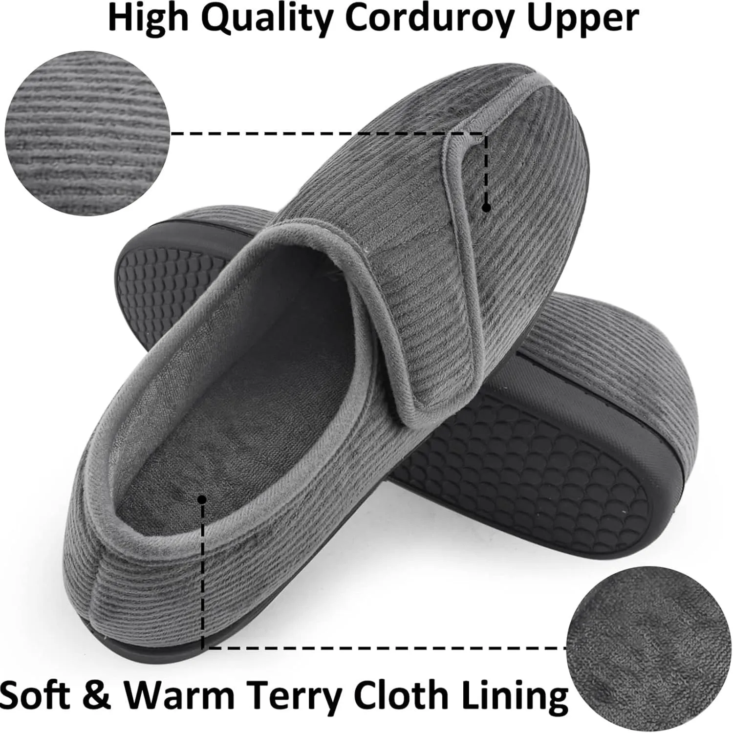Git-up Diabetic Slippers Shoes for Men Arthritis Edema Adjustable Closure Toe Swollen Feet Slippers Memory Foam Comfy Bedroom House Indoor Outdoor Shoes…