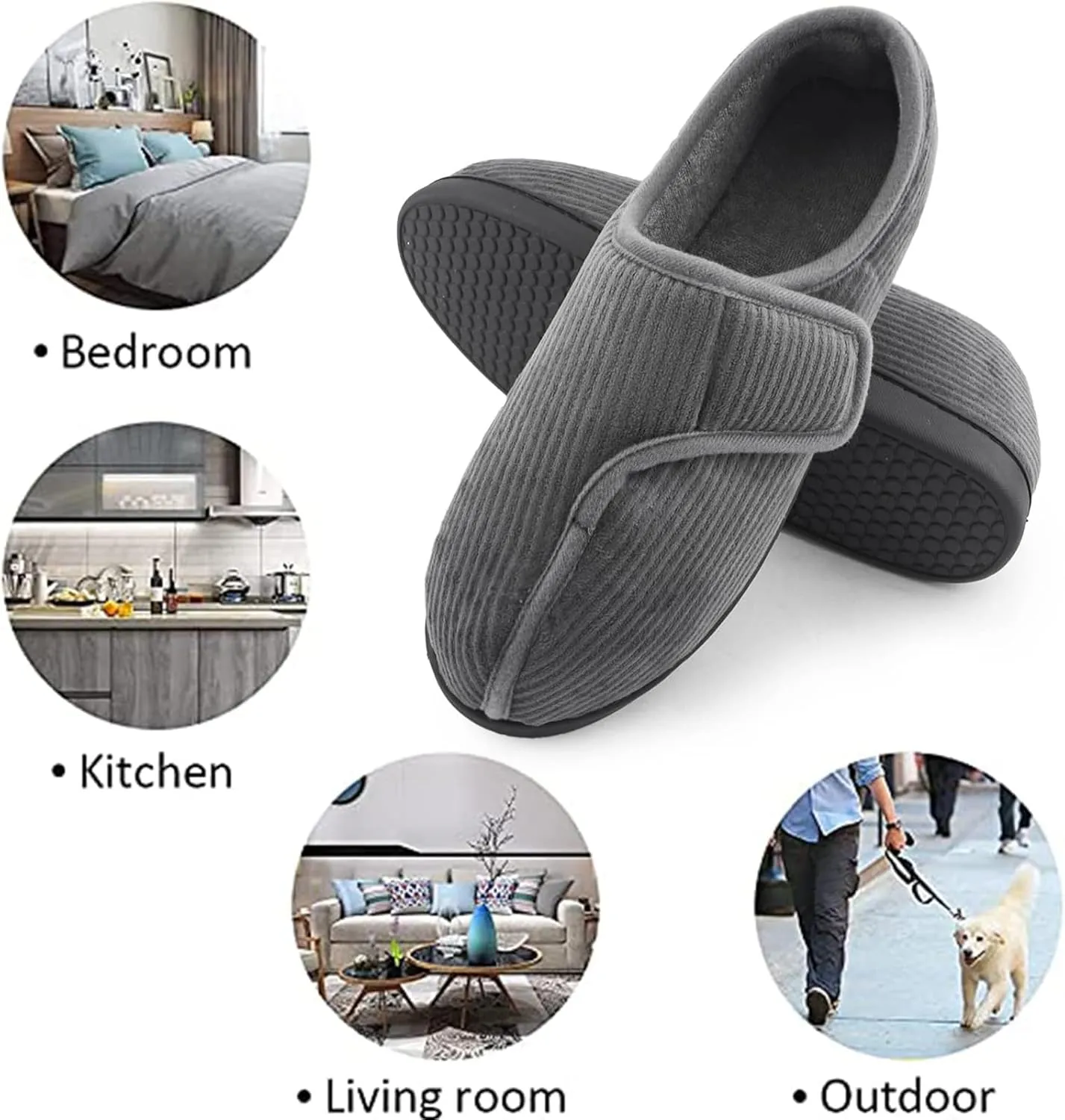 Git-up Diabetic Slippers Shoes for Men Arthritis Edema Adjustable Closure Toe Swollen Feet Slippers Memory Foam Comfy Bedroom House Indoor Outdoor Shoes…