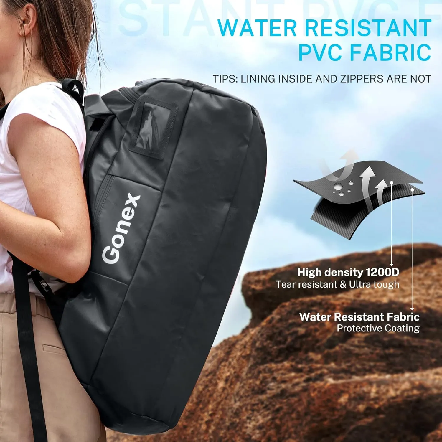 Gonex 80L Duffel Bag Backpack, Convertible to Gym Backpack and Handbag for Men Women, Water-Repellent for Hiking Camping Travelling Cycling, Black