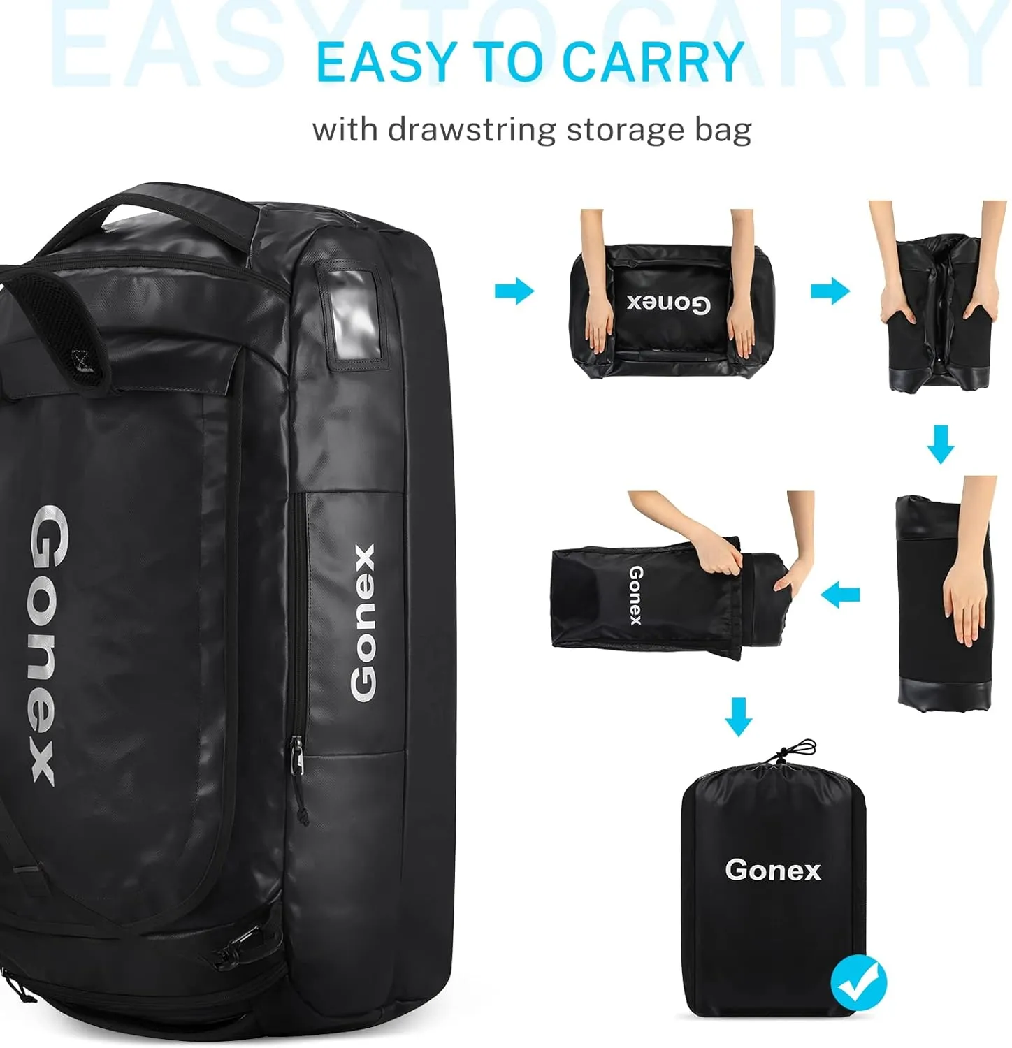 Gonex 80L Duffel Bag Backpack, Convertible to Gym Backpack and Handbag for Men Women, Water-Repellent for Hiking Camping Travelling Cycling, Black