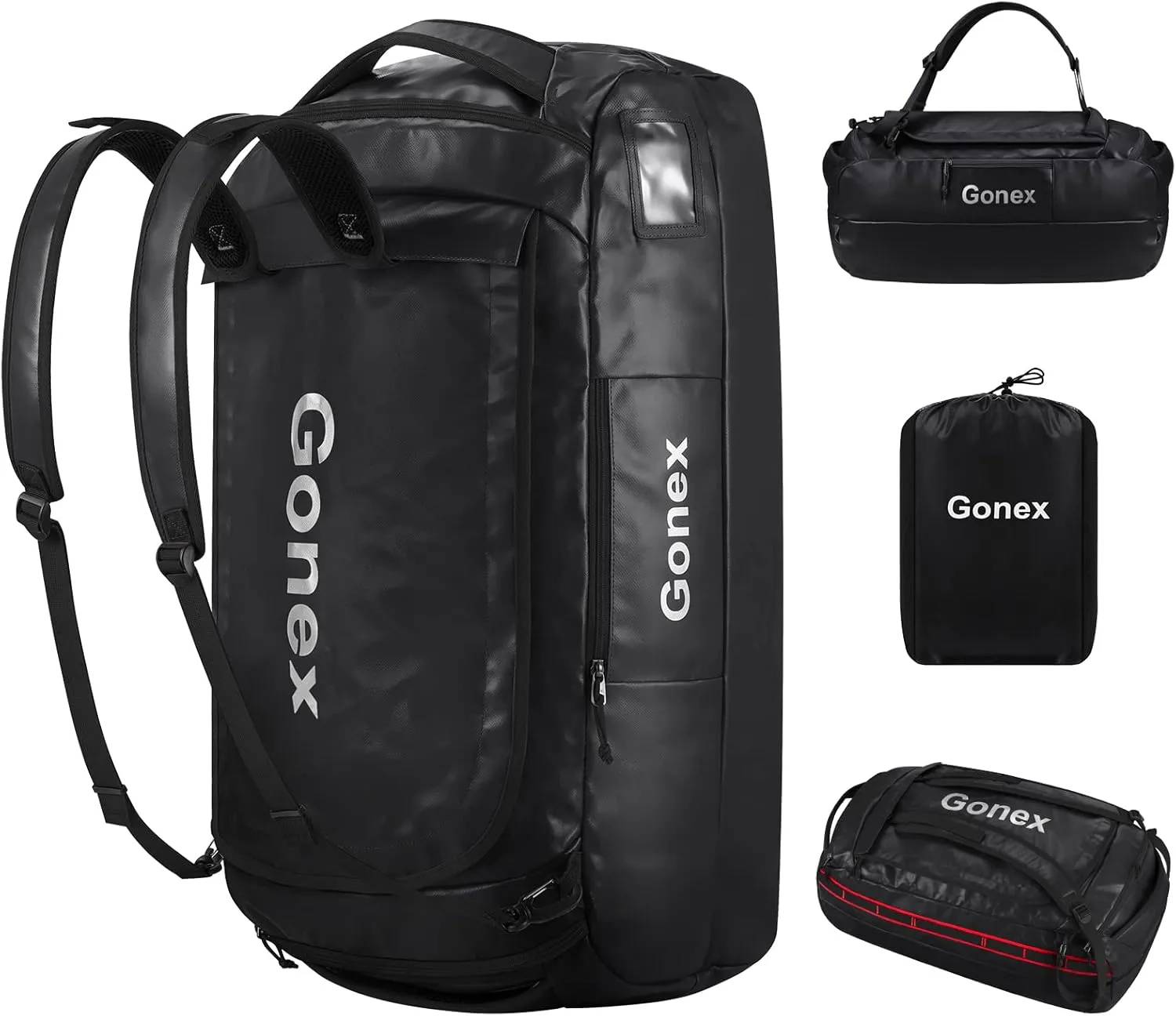 Gonex 80L Duffel Bag Backpack, Convertible to Gym Backpack and Handbag for Men Women, Water-Repellent for Hiking Camping Travelling Cycling, Black