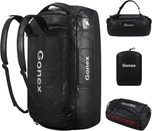 Gonex 80L Duffel Bag Backpack, Convertible to Gym Backpack and Handbag for Men Women, Water-Repellent for Hiking Camping Travelling Cycling, Black