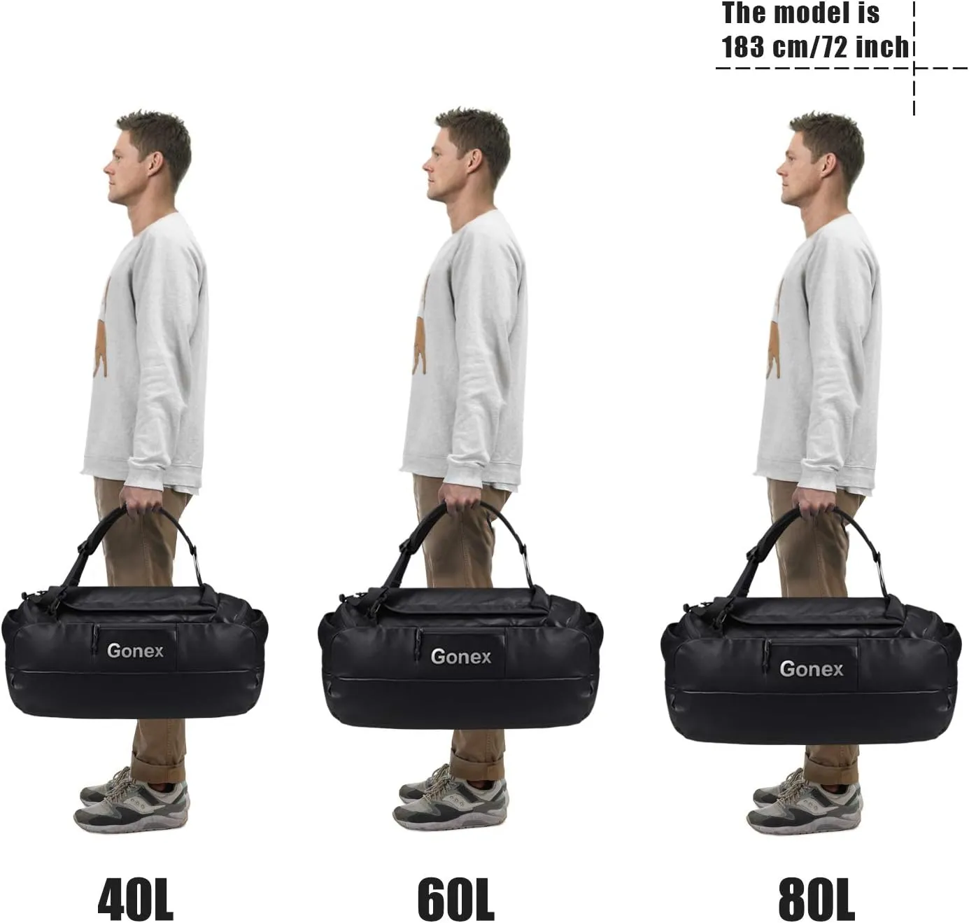 Gonex 80L Duffel Bag Backpack, Convertible to Gym Backpack and Handbag for Men Women, Water-Repellent for Hiking Camping Travelling Cycling, Black