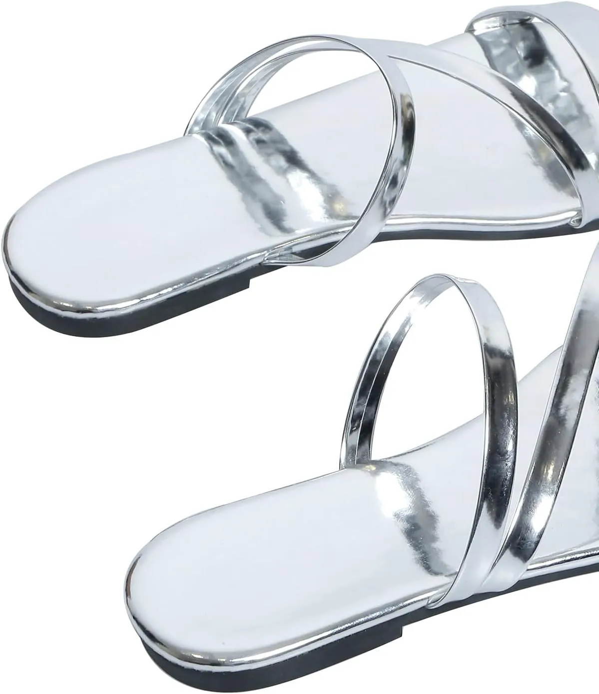 GORGLITTER Women's Metallic Strappy Open Toe Flat Sandal PU Leather Summer Slides Sandals