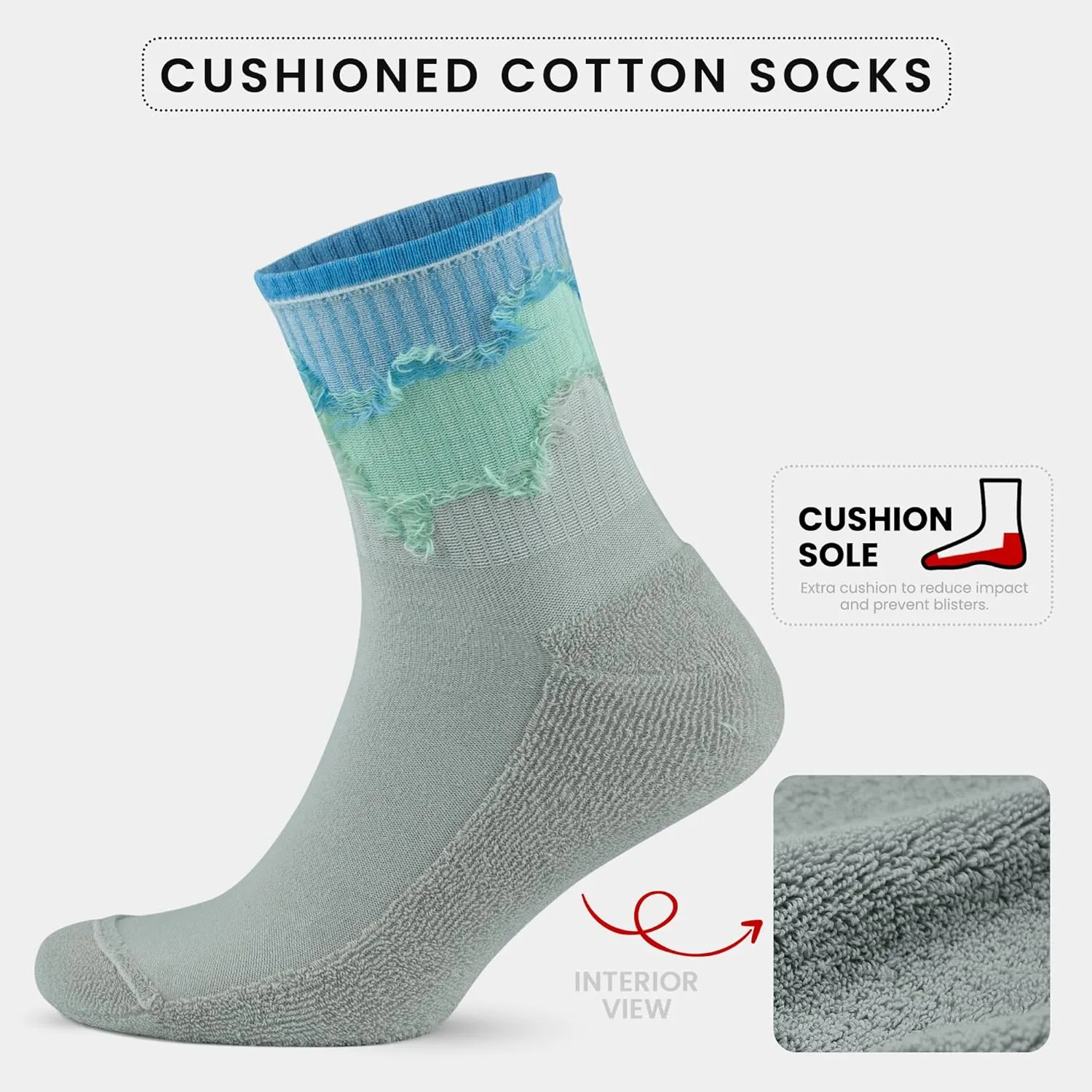 GoWith Cotton Socks for Women & Men, Quarter Cushioned Striped Soft Thin Retro Everyday Socks, Athletic and Casual Wear