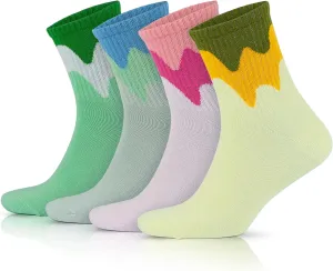 GoWith Cotton Socks for Women & Men, Quarter Cushioned Striped Soft Thin Retro Everyday Socks, Athletic and Casual Wear