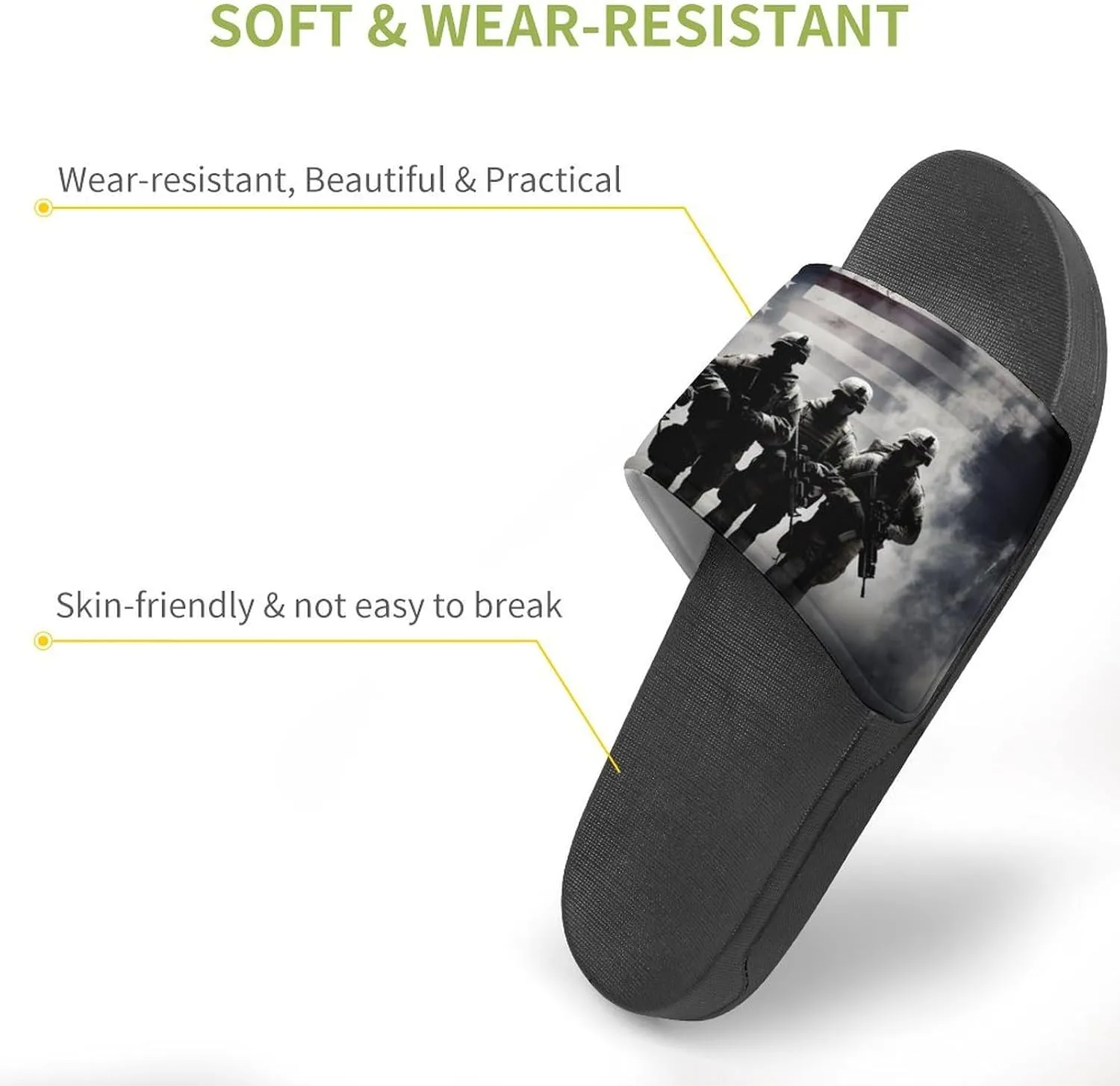 Grunge American Army Soldiers with Flag PVC Home Slippers Non Slip Shower Shoes Bathroom Slippers Sandals for Women Men