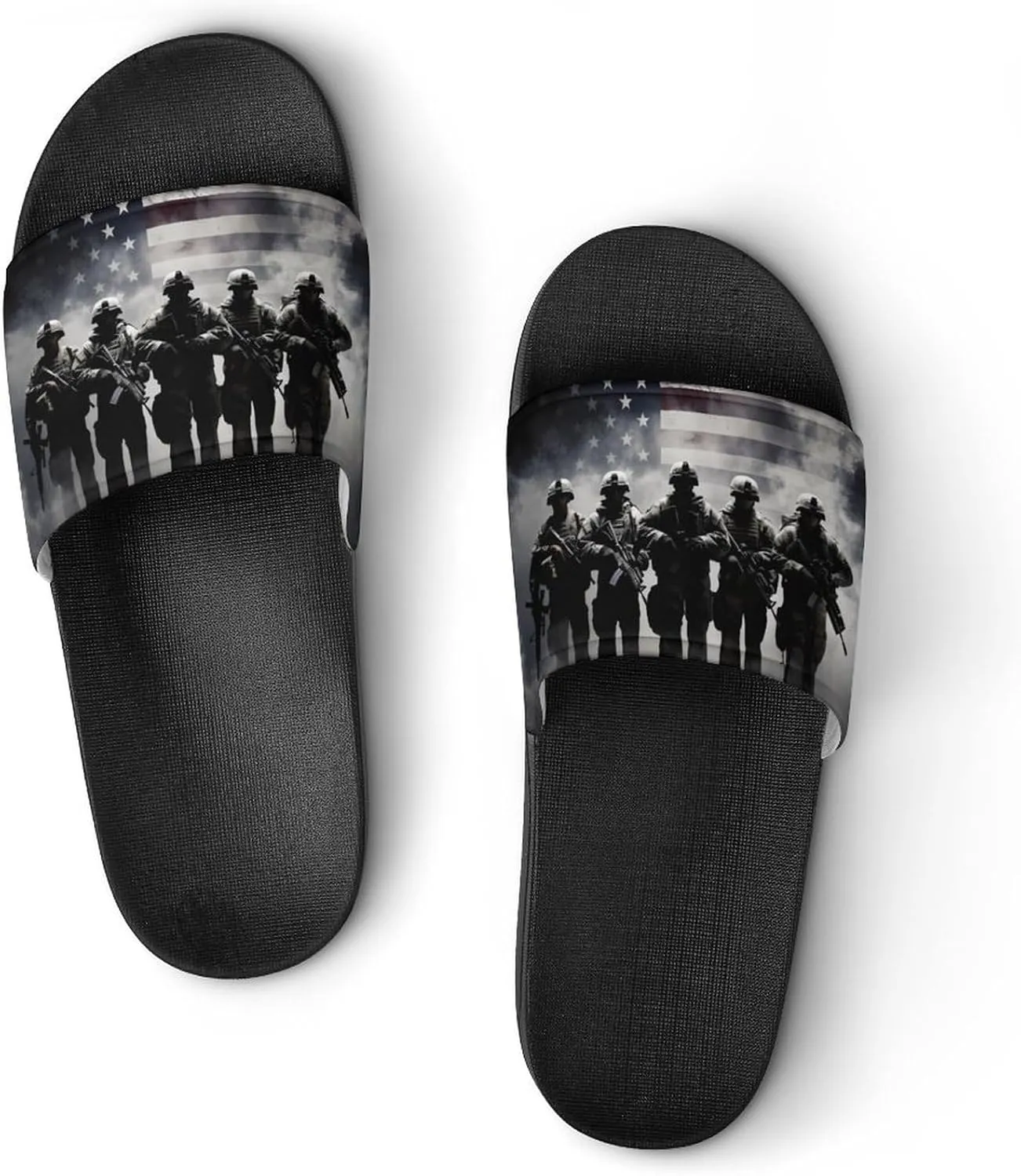 Grunge American Army Soldiers with Flag PVC Home Slippers Non Slip Shower Shoes Bathroom Slippers Sandals for Women Men
