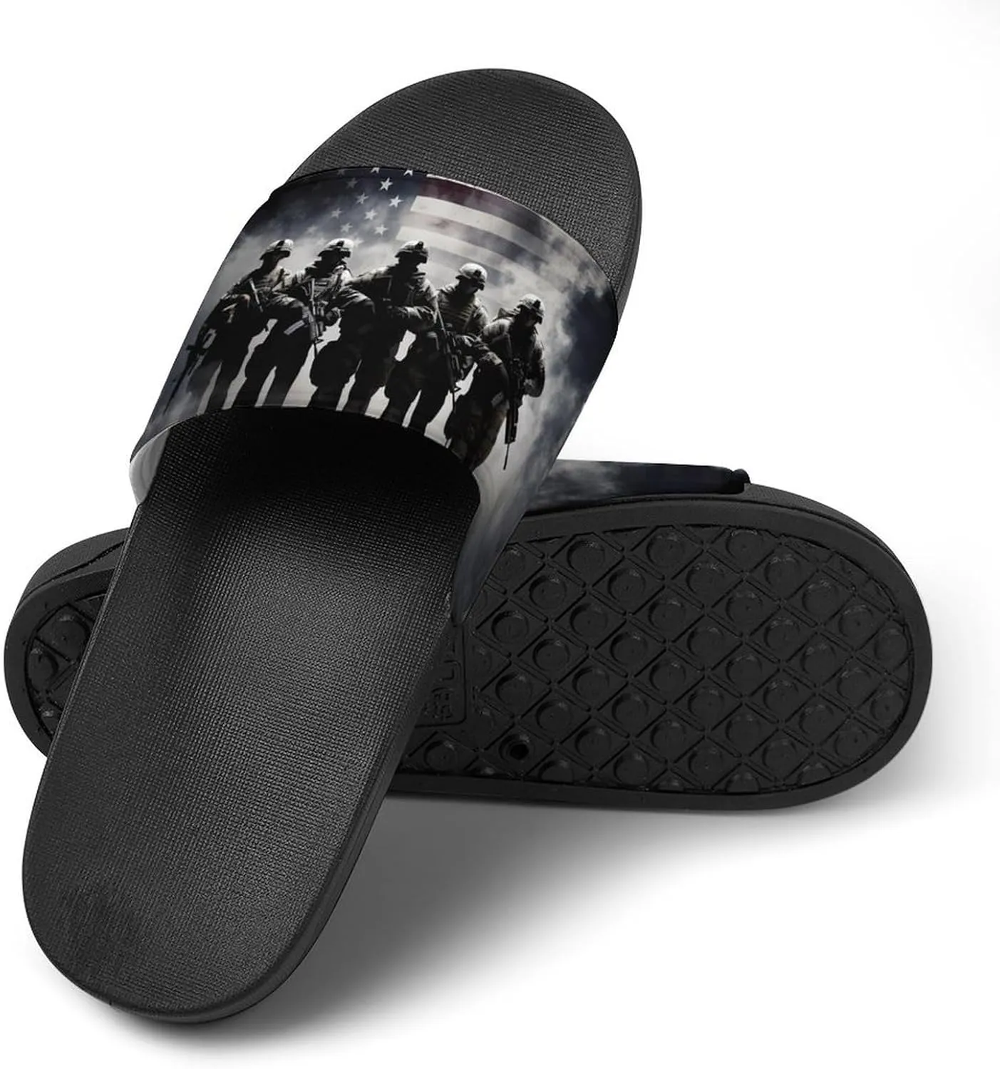 Grunge American Army Soldiers with Flag PVC Home Slippers Non Slip Shower Shoes Bathroom Slippers Sandals for Women Men