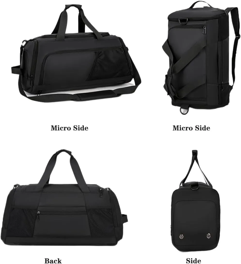 Gym Bags for Men Women,Duffle Bag with Shoe Compartment and Wet Pocket,30L Waterproof Travel Sports Bags,Overnight Bag,Carry On Weekender Backpack (Black)