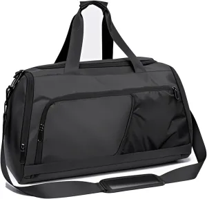 Gym Bags for Men Women,Duffle Bag with Shoe Compartment and Wet Pocket,30L Waterproof Travel Sports Bags,Overnight Bag,Carry On Weekender Backpack (Black)