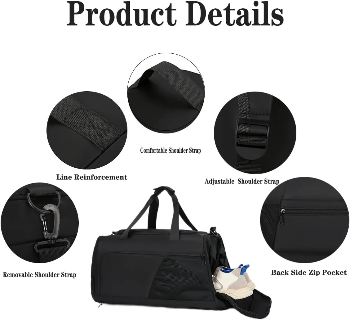 Gym Bags for Men Women,Duffle Bag with Shoe Compartment and Wet Pocket,30L Waterproof Travel Sports Bags,Overnight Bag,Carry On Weekender Backpack (Black)