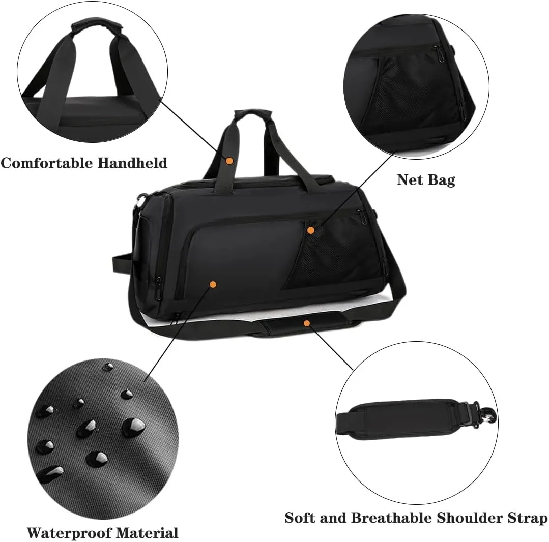 Gym Bags for Men Women,Duffle Bag with Shoe Compartment and Wet Pocket,30L Waterproof Travel Sports Bags,Overnight Bag,Carry On Weekender Backpack (Black)