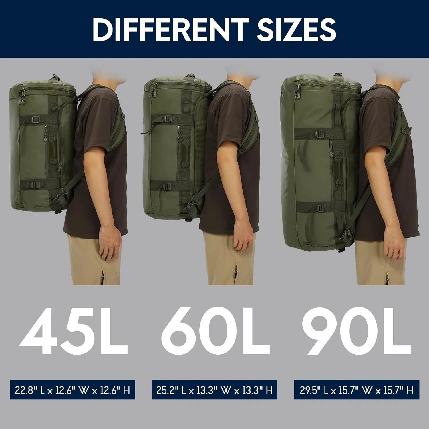 Haimont 45L Gym Duffle Backpack Bag Convertible Travel Duffle with Shoes Compartment for Men Women with Straps, Water-resistant, Army Green