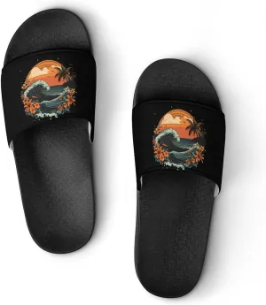 Hawaii Wave Palm Trees Floral Sunset Shower Sandals Home Slippers Non-Slip Quick Drying Beach Bathroom Slipper