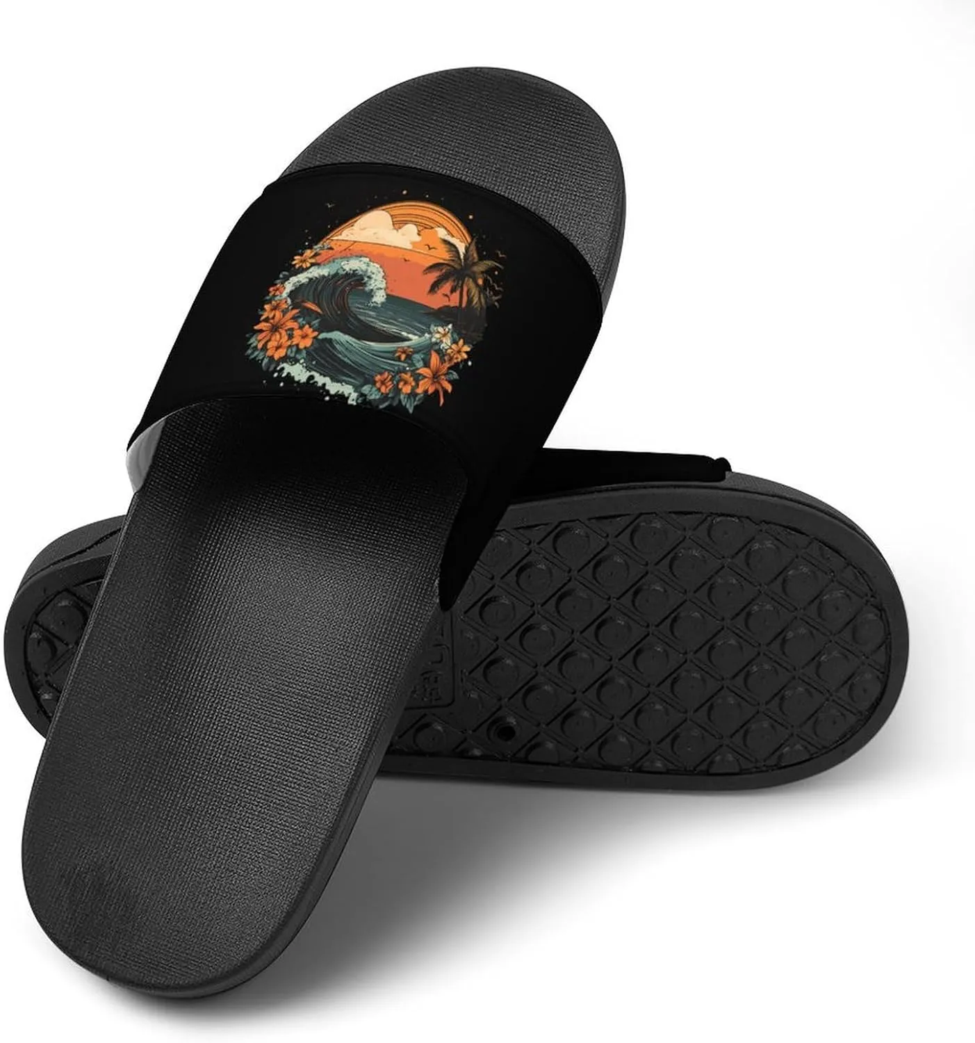 Hawaii Wave Palm Trees Floral Sunset Shower Sandals Home Slippers Non-Slip Quick Drying Beach Bathroom Slipper