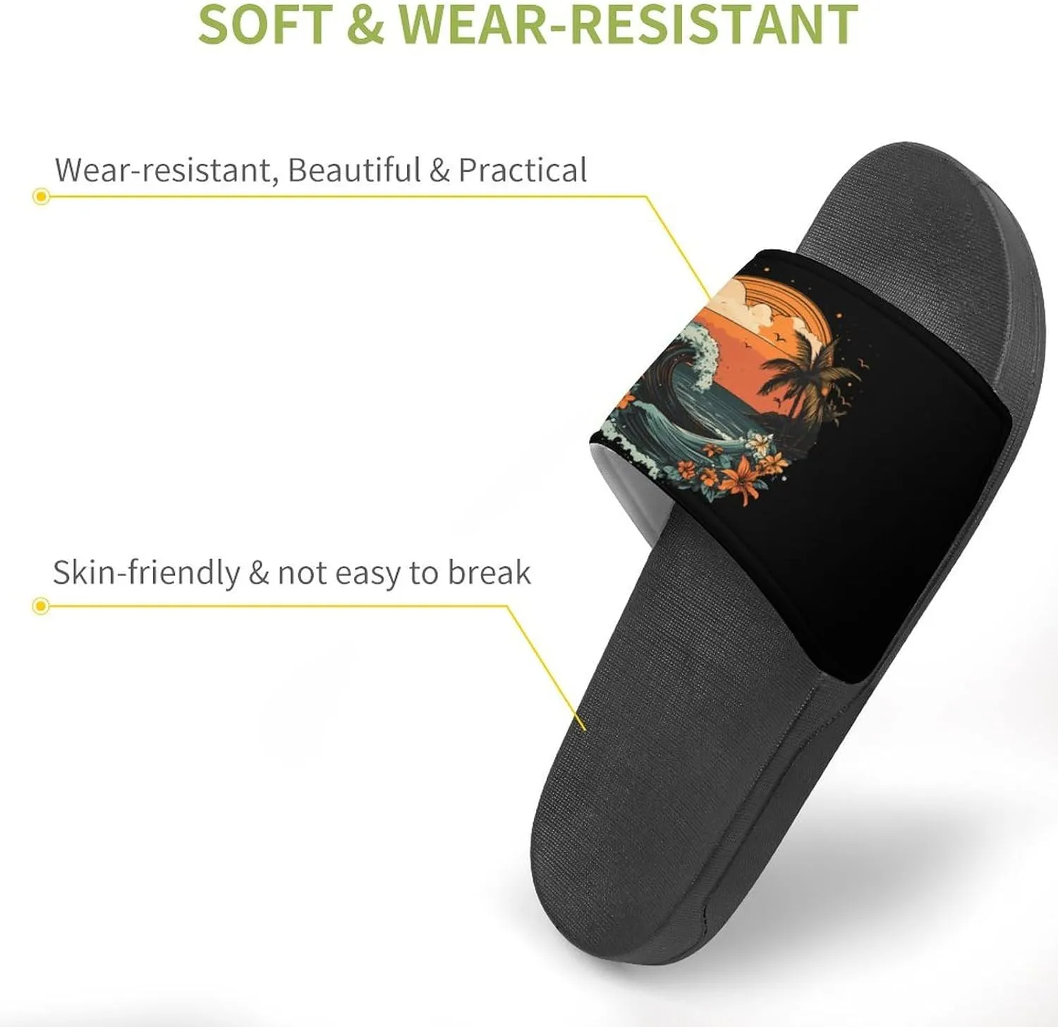Hawaii Wave Palm Trees Floral Sunset Shower Sandals Home Slippers Non-Slip Quick Drying Beach Bathroom Slipper
