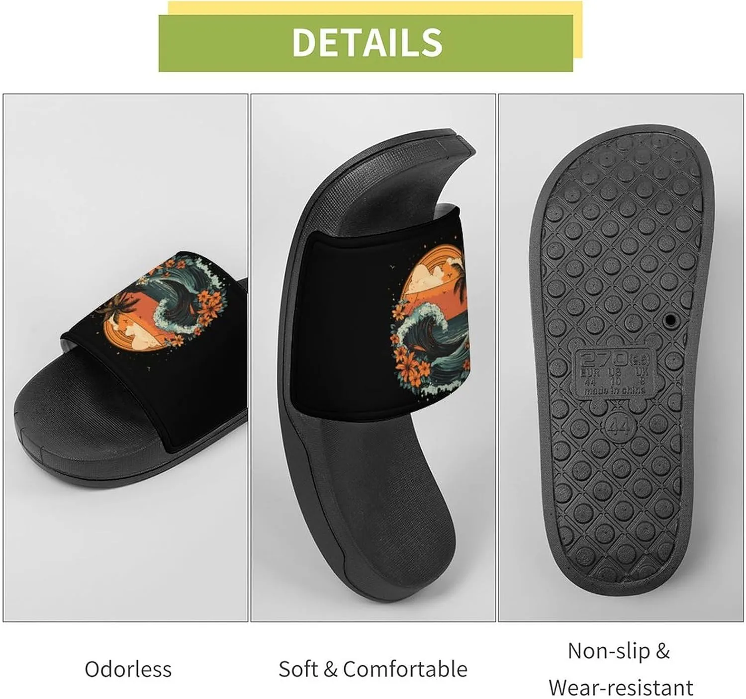 Hawaii Wave Palm Trees Floral Sunset Shower Sandals Home Slippers Non-Slip Quick Drying Beach Bathroom Slipper