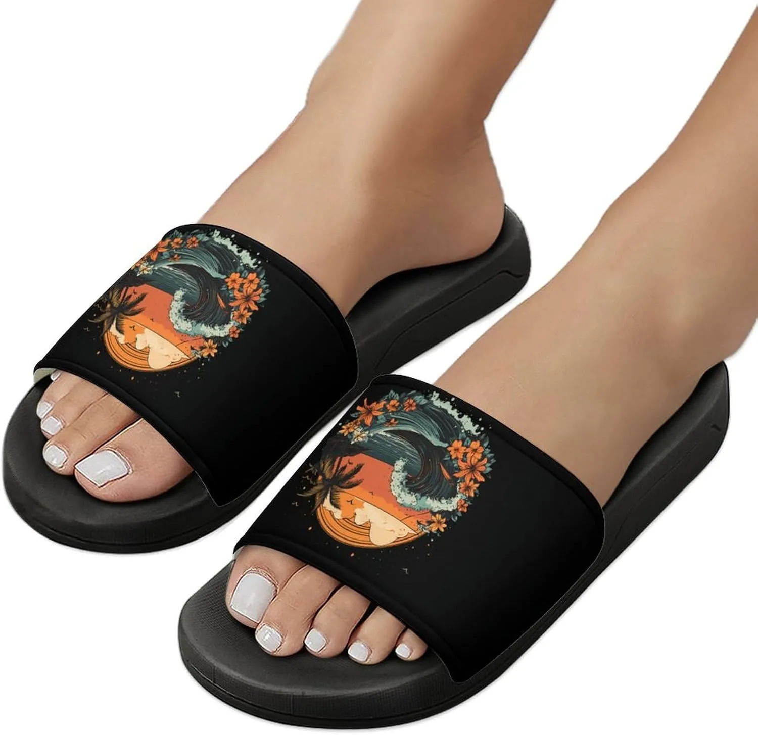 Hawaii Wave Palm Trees Floral Sunset Shower Sandals Home Slippers Non-Slip Quick Drying Beach Bathroom Slipper