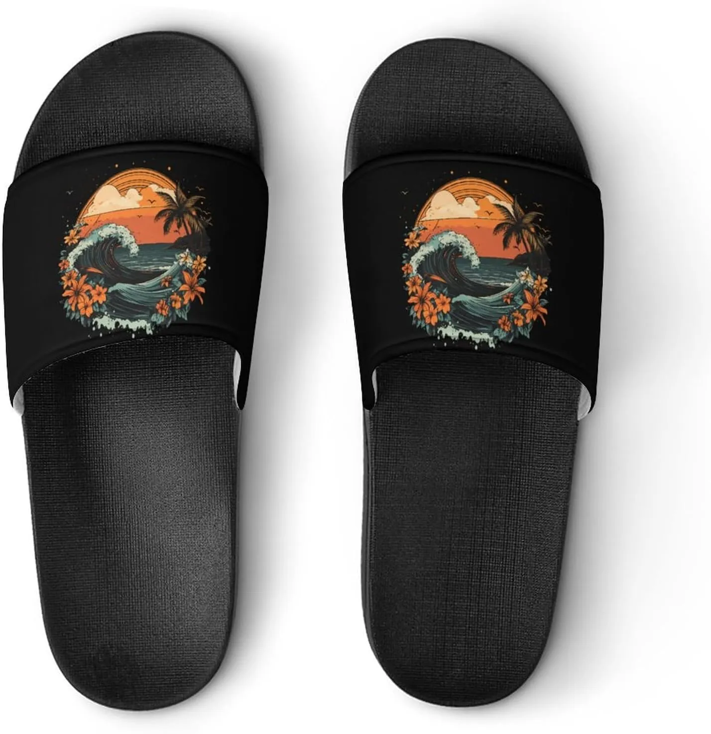 Hawaii Wave Palm Trees Floral Sunset Shower Sandals Home Slippers Non-Slip Quick Drying Beach Bathroom Slipper