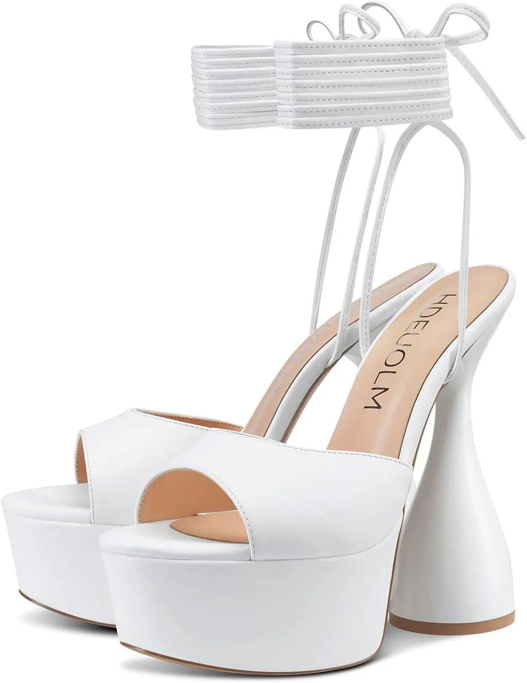 HDEUOLM Women High Heels Platform Ankle Strap Sandals Open Toe 6 Inch Chunky Heel Clear Heeled Plus Size Shoes
