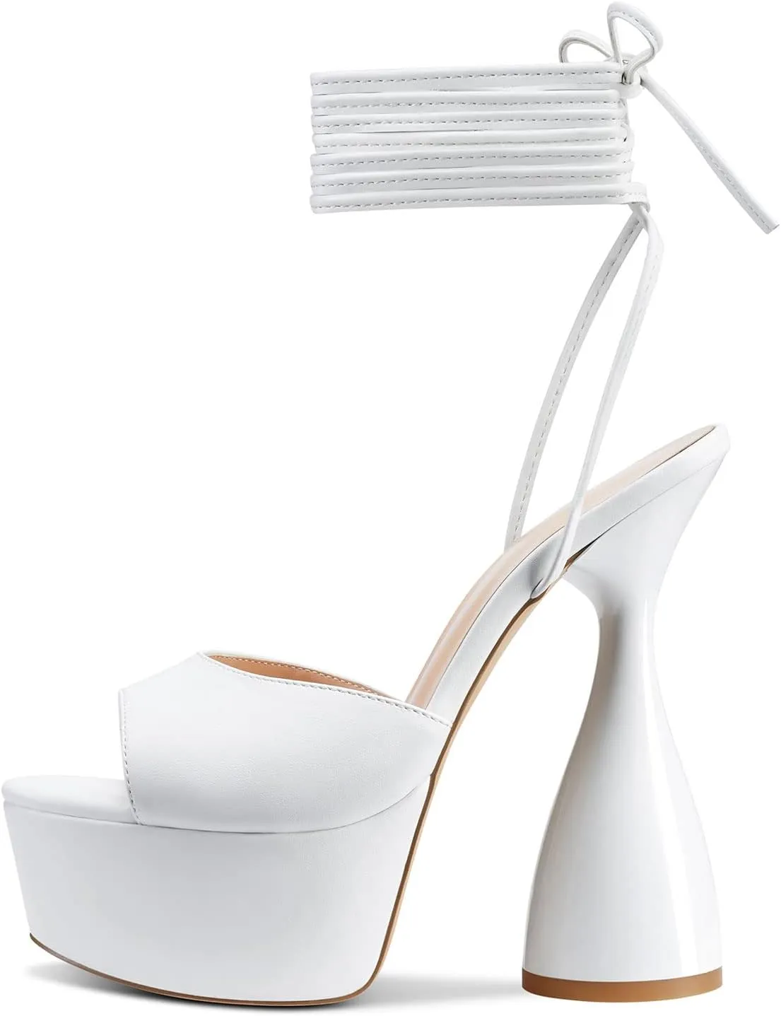 HDEUOLM Women High Heels Platform Ankle Strap Sandals Open Toe 6 Inch Chunky Heel Clear Heeled Plus Size Shoes