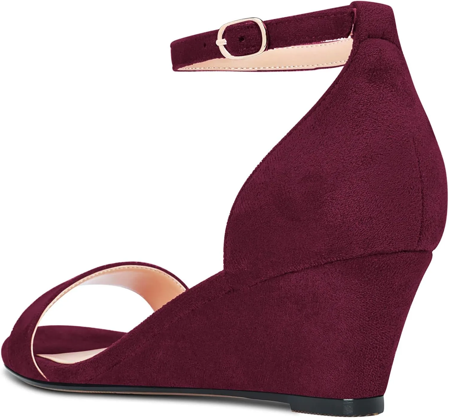 HDEUOLM Women Mid Heel Wedge Ankle Strap Sandals Peep Open Toe Clear Dress 2.0 Inches Heels Shoes