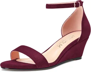 HDEUOLM Women Mid Heel Wedge Ankle Strap Sandals Peep Open Toe Clear Dress 2.0 Inches Heels Shoes