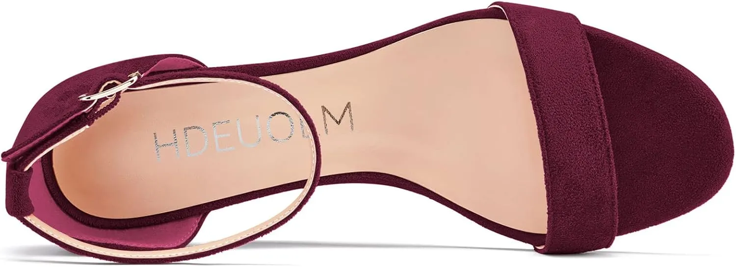 HDEUOLM Women Mid Heel Wedge Ankle Strap Sandals Peep Open Toe Clear Dress 2.0 Inches Heels Shoes