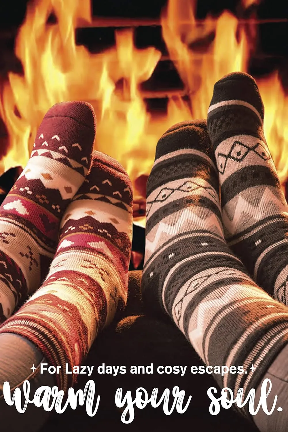 HEAT HOLDERS Mens Double Layer Fair Isle Pattern Non Skid Thermal Slipper Socks