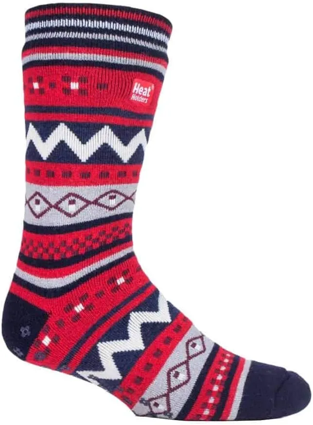 HEAT HOLDERS Mens Double Layer Fair Isle Pattern Non Skid Thermal Slipper Socks