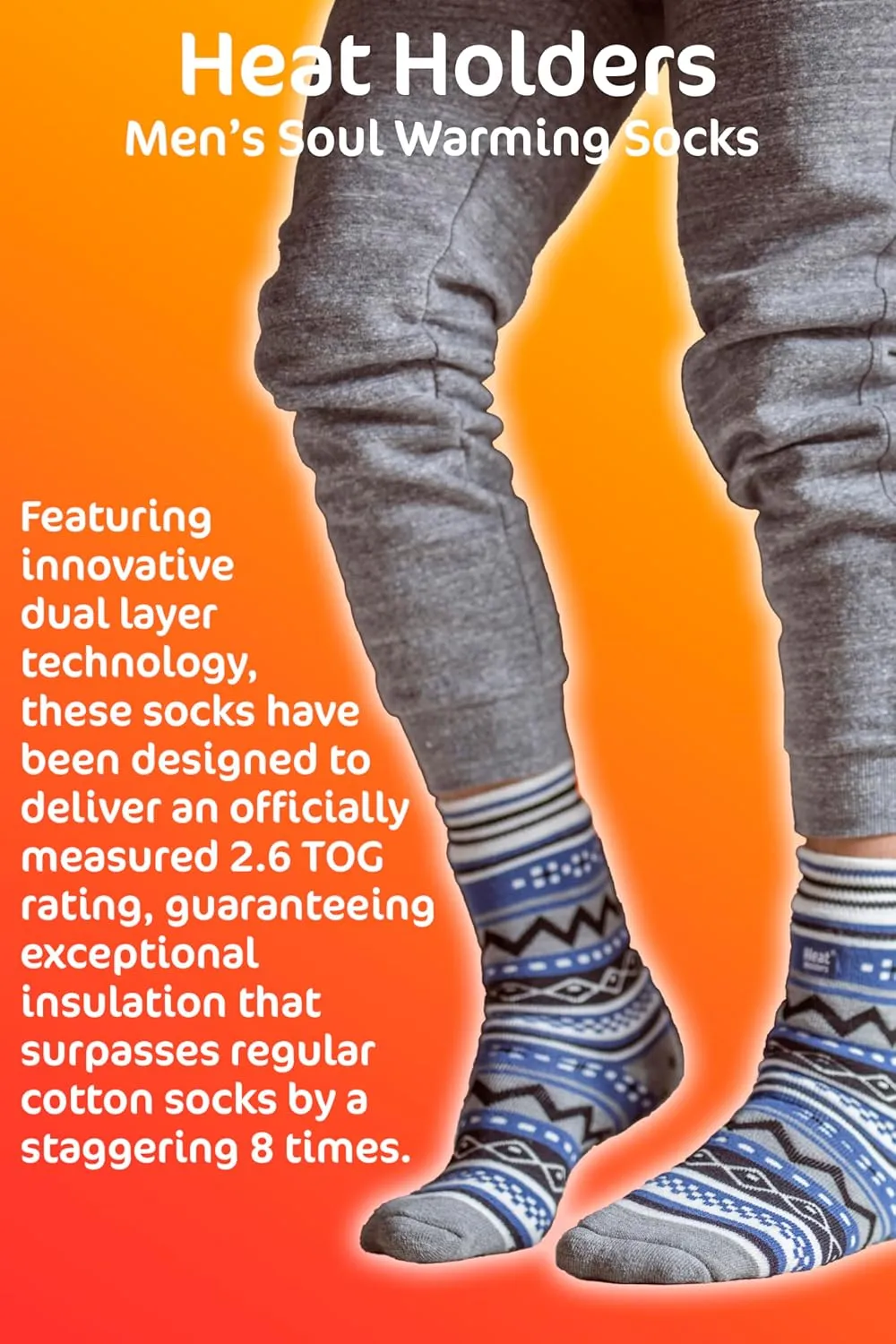 HEAT HOLDERS Mens Double Layer Fair Isle Pattern Non Skid Thermal Slipper Socks