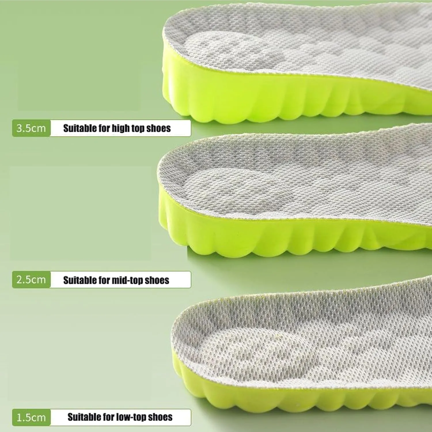 Height Increase Insoles for Men Wowen-4D Cloud Technology Insole-Super Soft Comfort Elevator Insoles, Memory Foam Heel Lift Inserts (Green, Lift 2.5CM/Men: US 8-12)
