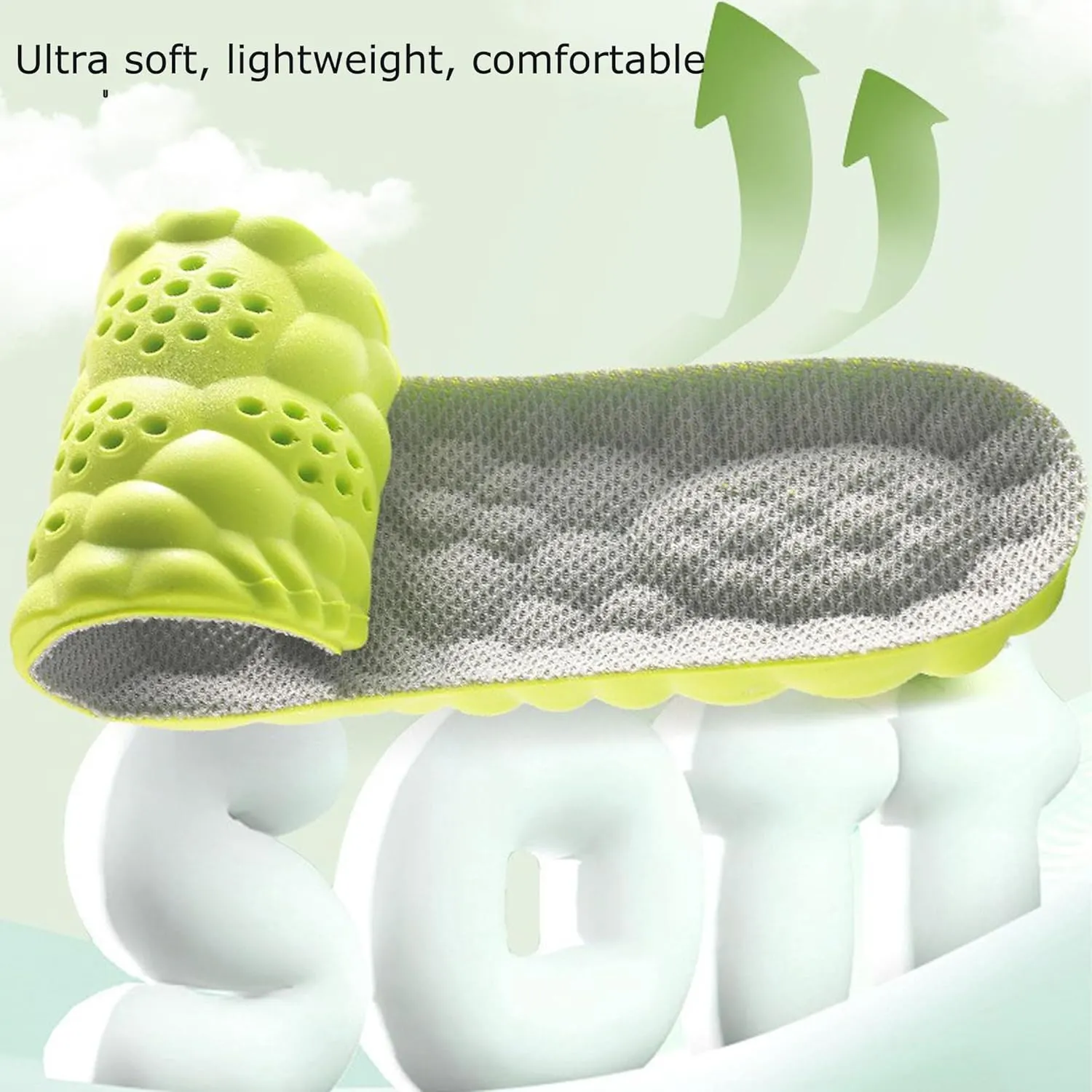 Height Increase Insoles for Men Wowen-4D Cloud Technology Insole-Super Soft Comfort Elevator Insoles, Memory Foam Heel Lift Inserts (Green, Lift 2.5CM/Men: US 8-12)