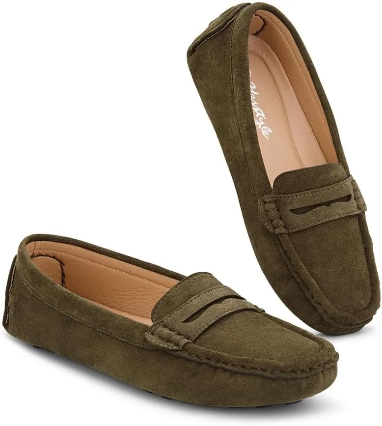 Herstyle Women's Penny Loafers, Slip On Flats for Business & Work, Comfortable Driving Moccasins with Cushioned Footbed, Lightweight Dressy Shoes for Women (Trendy 2025)