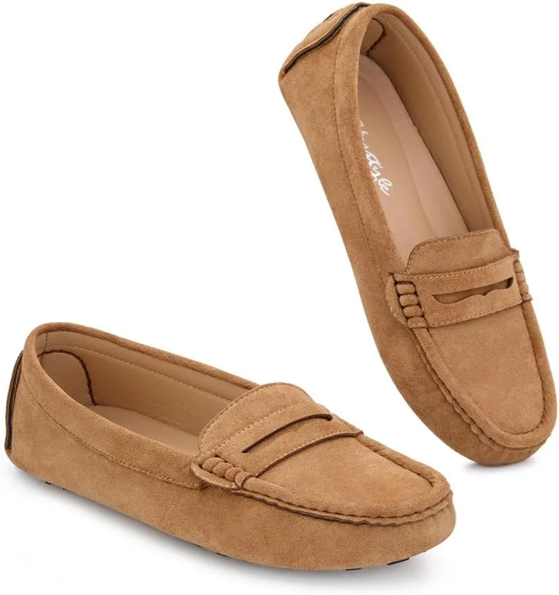 Herstyle Women's Penny Loafers, Slip On Flats for Business & Work, Comfortable Driving Moccasins with Cushioned Footbed, Lightweight Dressy Shoes for Women (Trendy 2025)