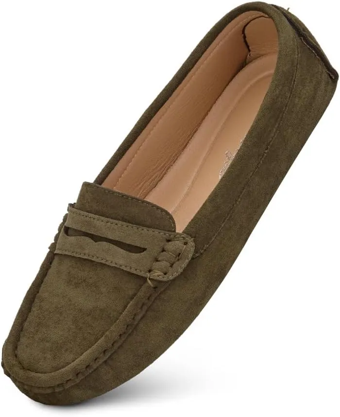 Herstyle Women's Penny Loafers, Slip On Flats for Business & Work, Comfortable Driving Moccasins with Cushioned Footbed, Lightweight Dressy Shoes for Women (Trendy 2025)