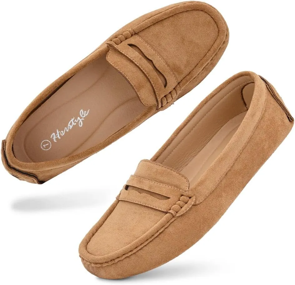 Herstyle Women's Penny Loafers, Slip On Flats for Business & Work, Comfortable Driving Moccasins with Cushioned Footbed, Lightweight Dressy Shoes for Women (Trendy 2025)